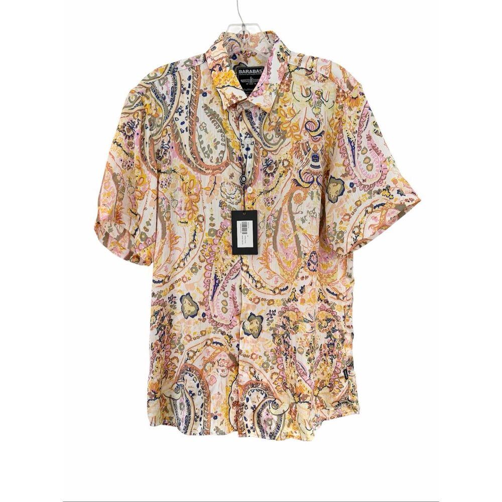 Barabas Men Floral Lightweight Silky Short Sleeve Shirt Sz L NWT